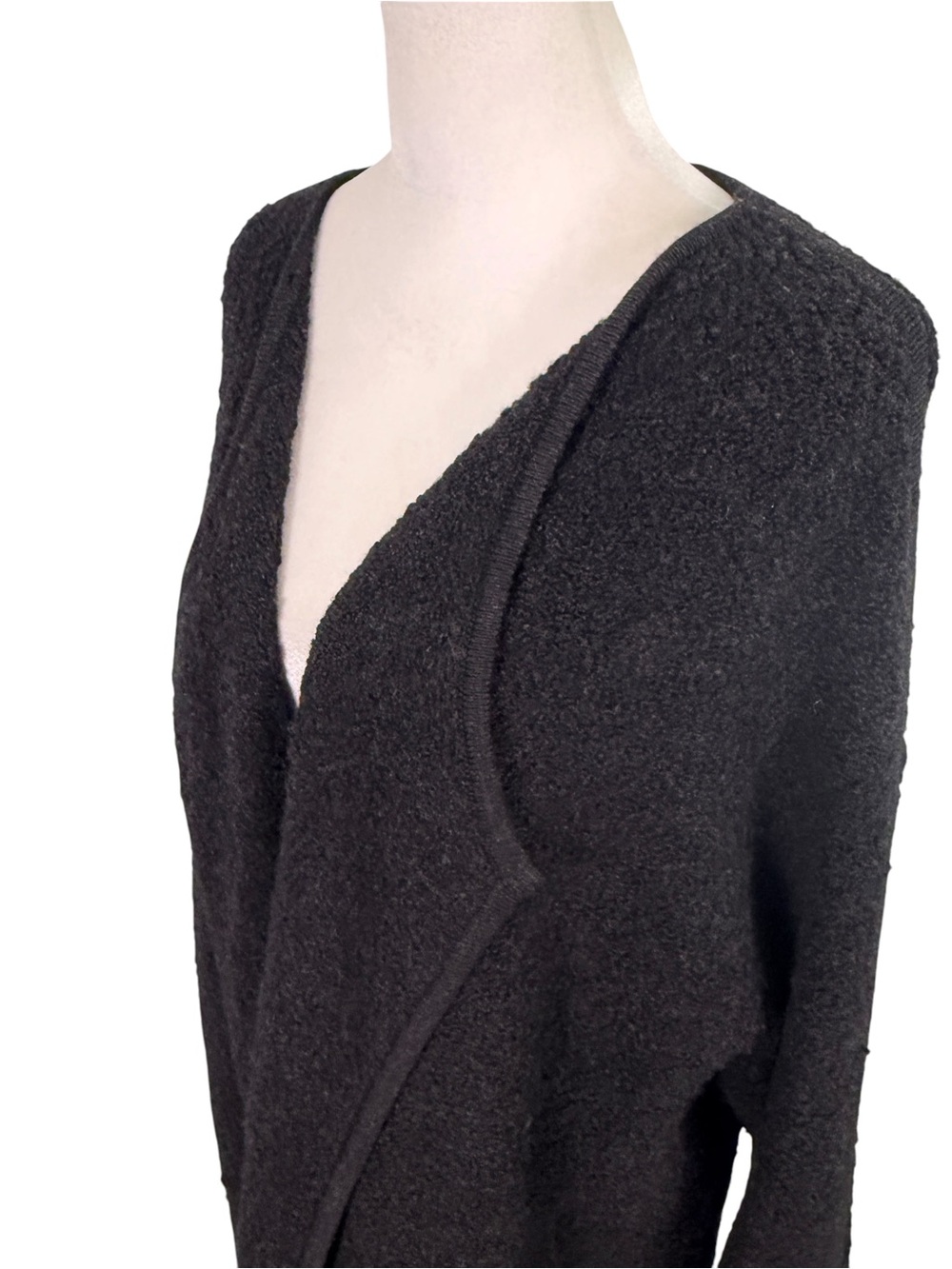Tarnish Black Wool Blend Long Open Front Cardigan Sweater Pockets One Size - Picture 8 of 12